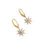 A pair of gold plated earrings, each featuring a star shaped pendant with crystals.