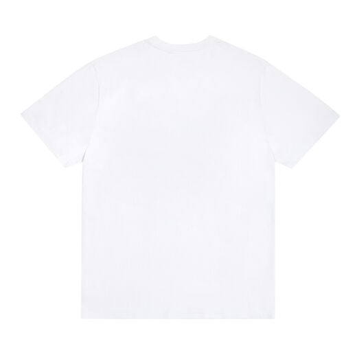 The back of a white relaxed-fit unisex t-shirt.